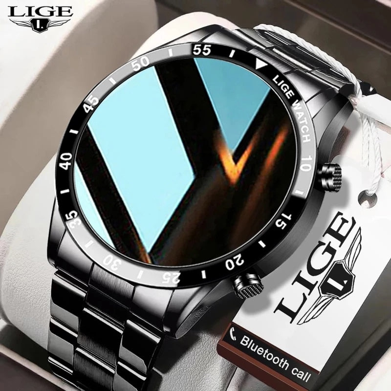 Relógio LIGE 2022 Full Circle Touch Screen Steel Band Luxury Bluetooth Call Men Smart Watch Waterproof Sport Activity Fitness Watch+Box