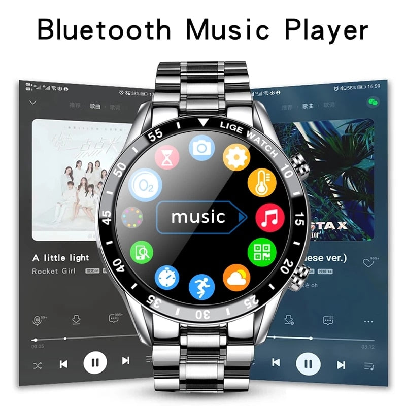 Relógio LIGE 2022 Full Circle Touch Screen Steel Band Luxury Bluetooth Call Men Smart Watch Waterproof Sport Activity Fitness Watch+Box